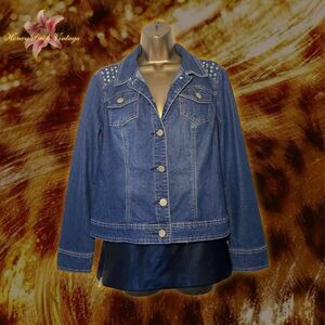 Medium Wash Denim Jacket w/ Studded Shoulder Embellishments